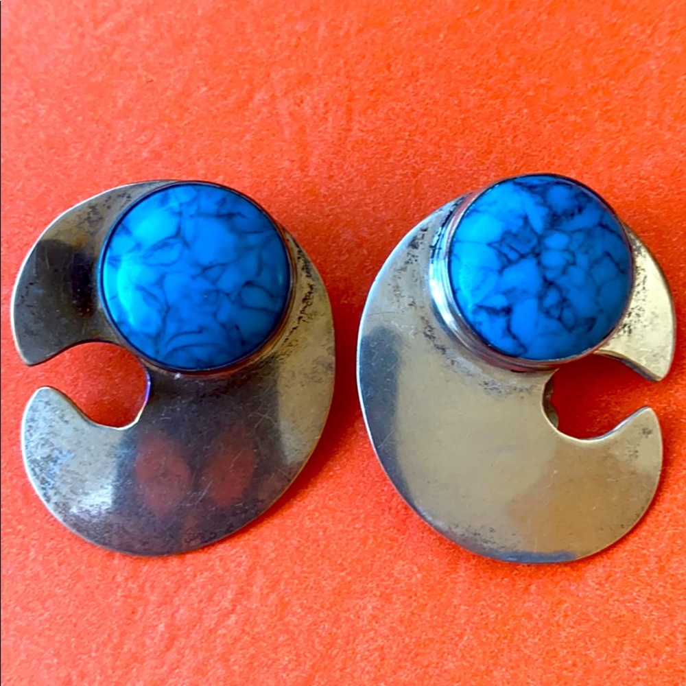 sterling silver Turquoise Howlite clip on earrings